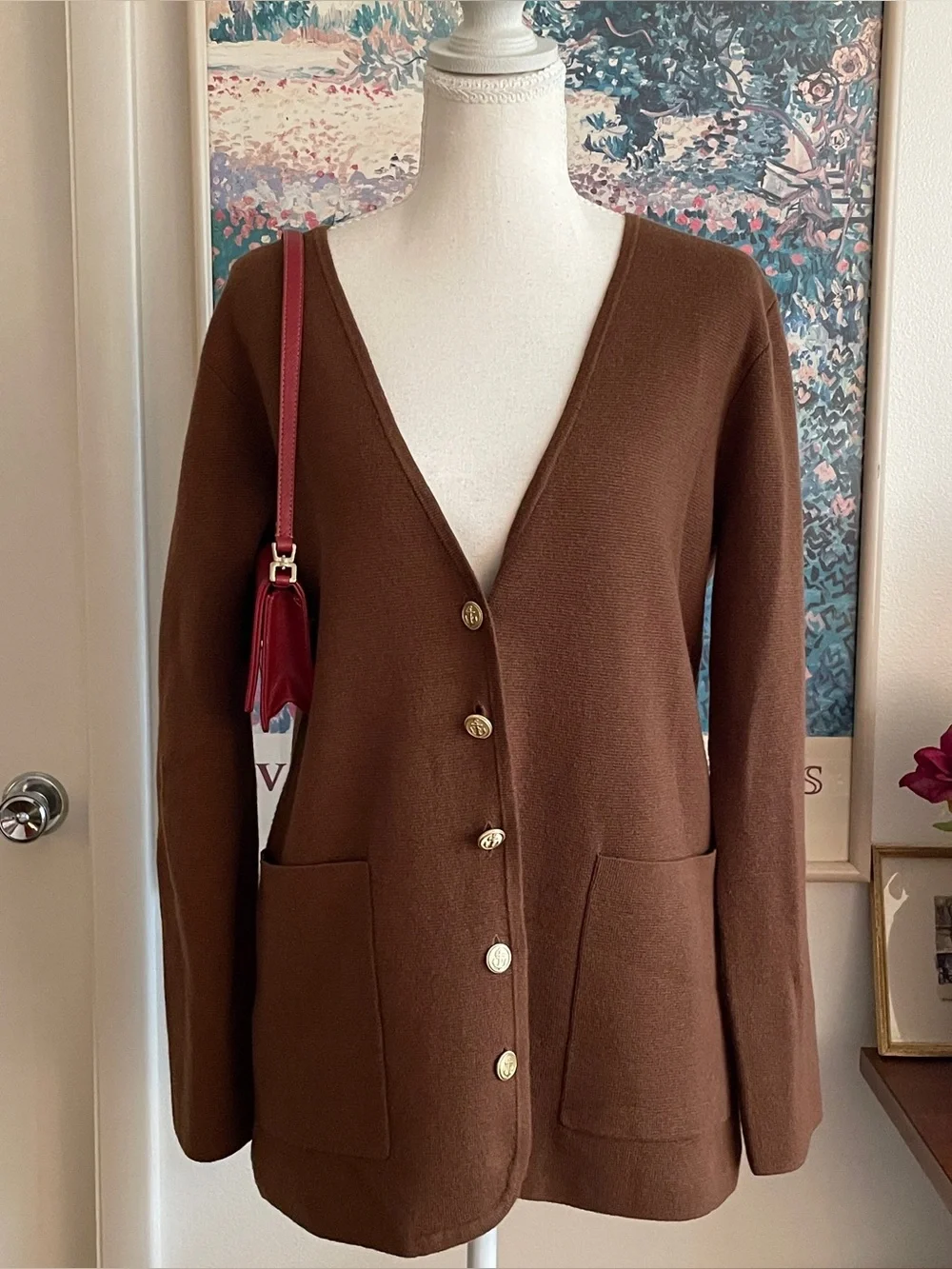 J.Crew Giselle Cardigan Womens XS Brown Buttons Nautical Preppy Quiet Luxury